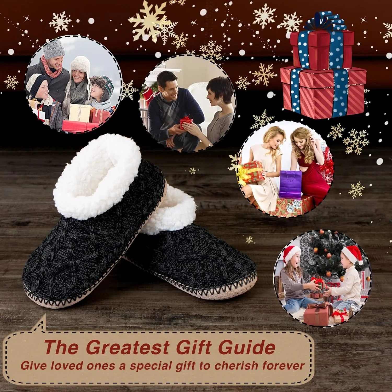 Cable Knit House Slippers for Women Indoor, Sherpa Fleece Lined Soft Loafer Shoes, Winter Warm Fluffy Bedroom Fuzzy Socks Non-slip Grippers, Cozy Gifts Unique