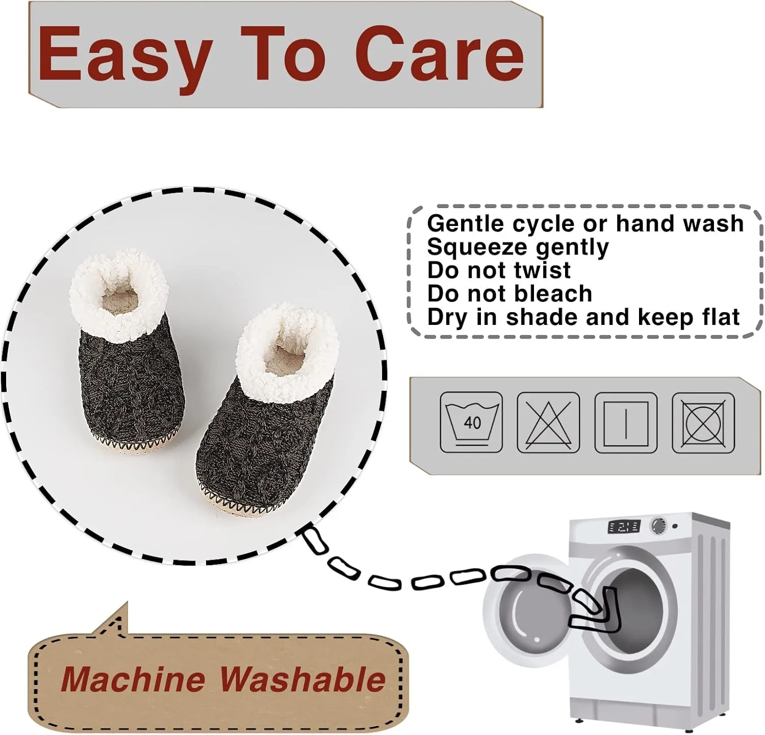 Cable Knit House Slippers for Women Indoor, Sherpa Fleece Lined Soft Loafer Shoes, Winter Warm Fluffy Bedroom Fuzzy Socks Non-slip Grippers, Cozy Gifts Unique