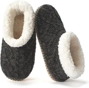 Cable Knit House Slippers for Women Indoor, Sherpa Fleece Lined Soft Loafer Shoes, Winter Warm Fluffy Bedroom Fuzzy Socks Non-slip Grippers, Cozy Gifts Unique