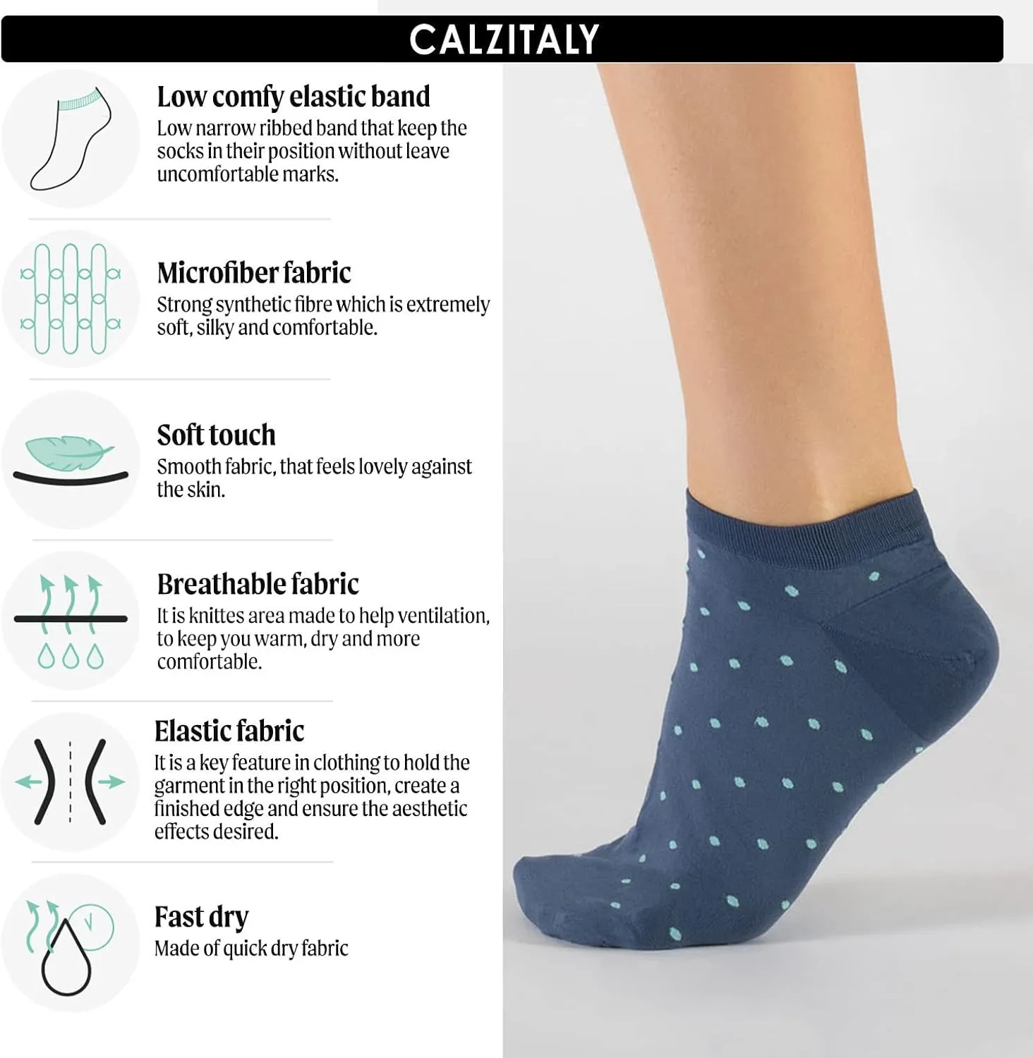 CALZITALY 6 Pairs Unisex Ankle Liner Socks, Opaque Trainer Socks In Microfiber
