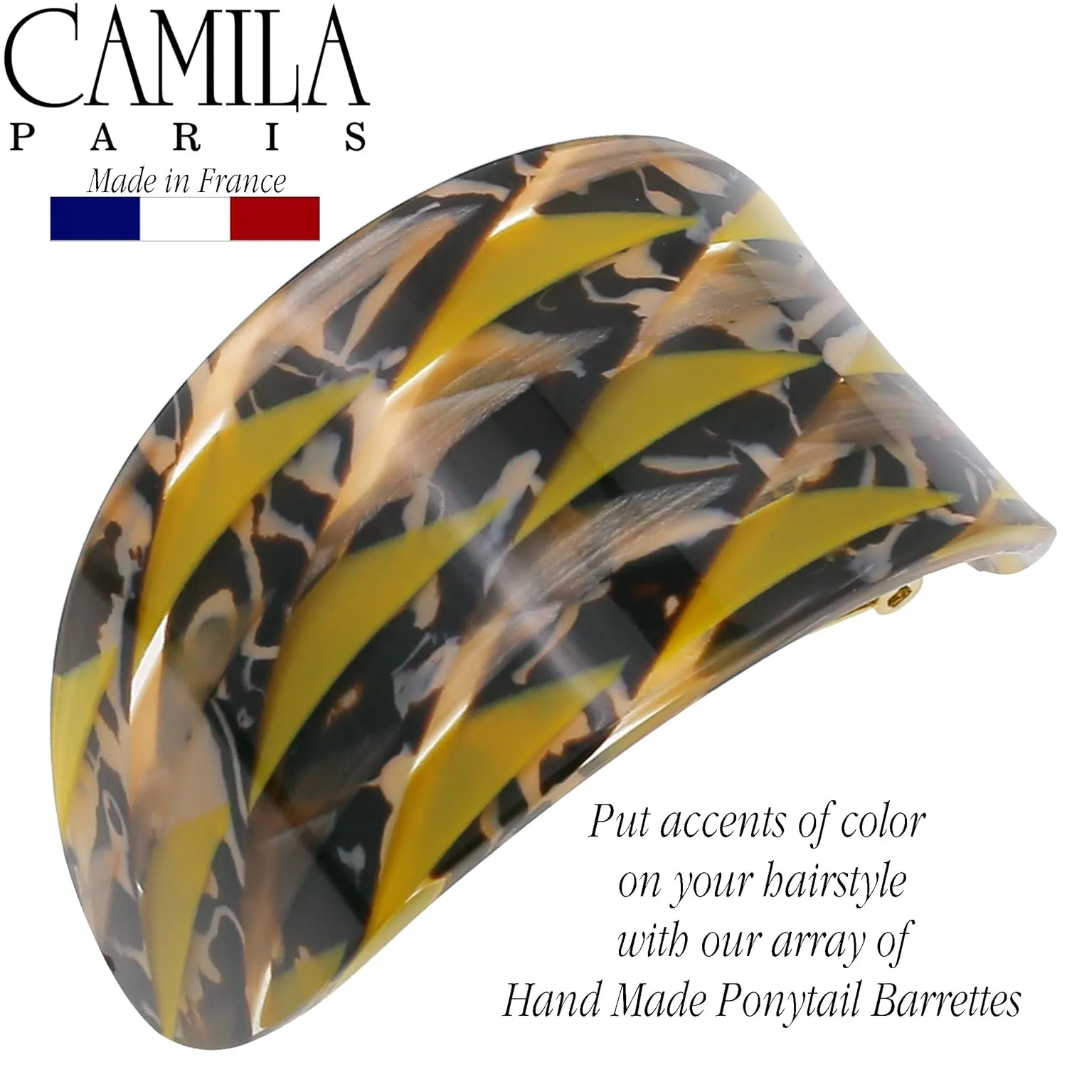 Camila Paris CP3173 French Hair Barrette, Hair Ponytail Holder for Fine Long Hair, Handmade Mustard, Strong Hold Grip Hair Clips for Women, No Slip Styling Girls Hair Accessories, Made in France