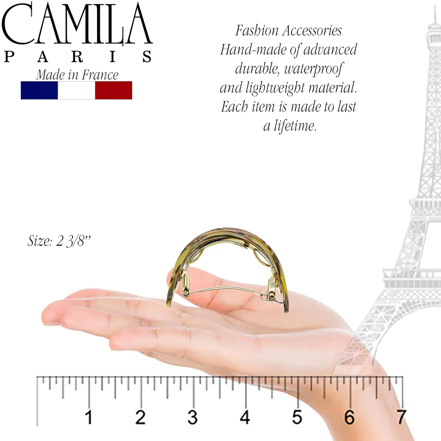 Camila Paris CP3173 French Hair Barrette, Hair Ponytail Holder for Fine Long Hair, Handmade Mustard, Strong Hold Grip Hair Clips for Women, No Slip Styling Girls Hair Accessories, Made in France