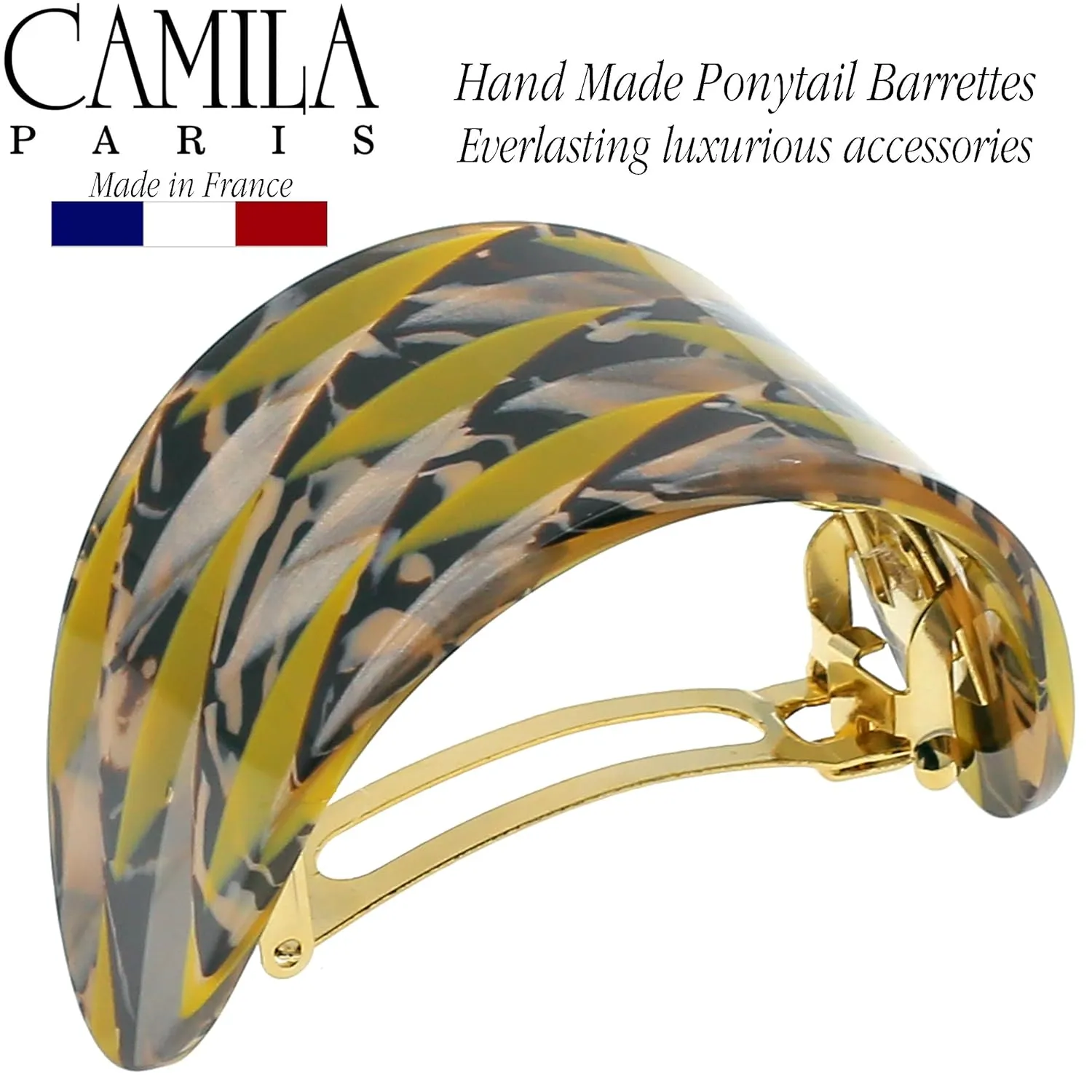 Camila Paris CP3173 French Hair Barrette, Hair Ponytail Holder for Fine Long Hair, Handmade Mustard, Strong Hold Grip Hair Clips for Women, No Slip Styling Girls Hair Accessories, Made in France