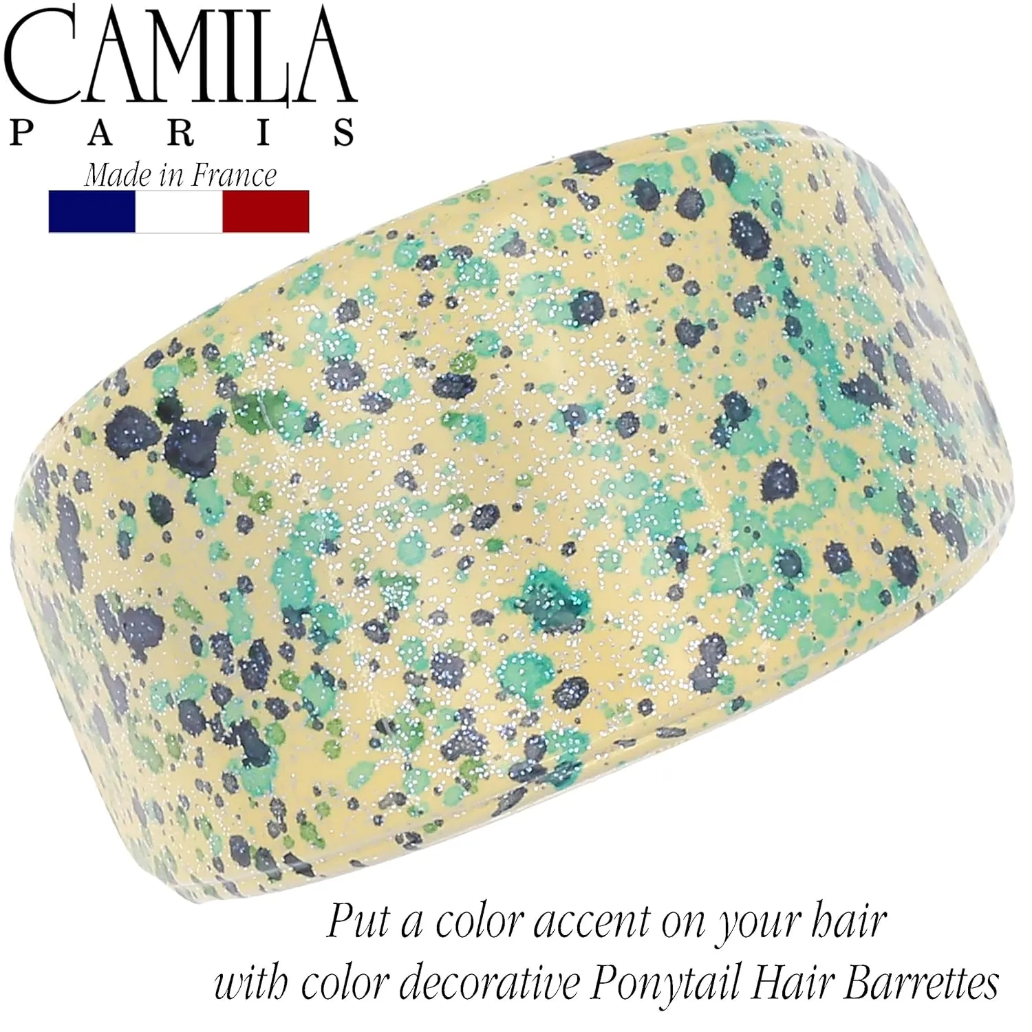 Camila Paris CP3215 French Hair Barrette, Hair Ponytail Holder for Fine Long Hair, Green and White, Strong Hold Grip Hair Clips for Women, No Slip Styling Girls Hair Accessories, Made in France