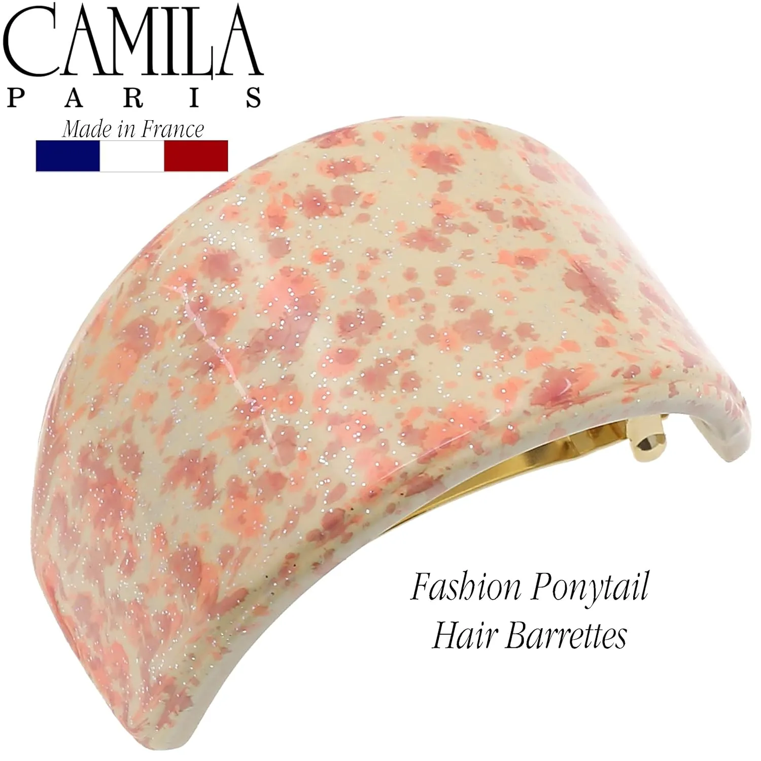 Camila Paris CP3234 French Hair Barrette, Hair Ponytail Holder for Fine Long Hair, Beige Automatic Strong Hold Grip Hair Clips for Women, No Slip Styling Girls Hair Accessories, Made in France