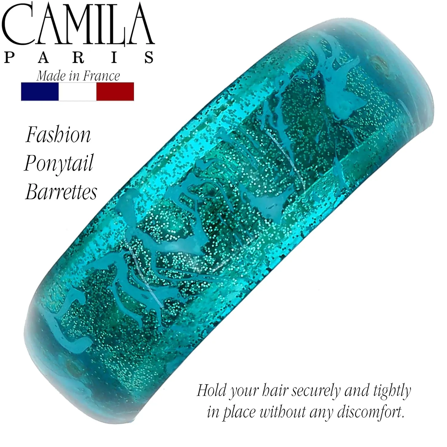 Camila Paris CP3300 French Hair Barrette, Hair Ponytail Holder for Fine Long Hair, Turquoise, Strong Hold Grip Hair Clips for Women, No Slip Styling Girls Hair Accessories, Made in France