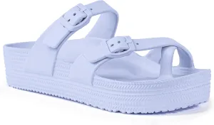 CAMVAVSR Womens Sandals with Arch Support - Comfortable Adjustable Buckles Beach Slides - Lightweight Summer Platform Sandal Chunky Cushioned