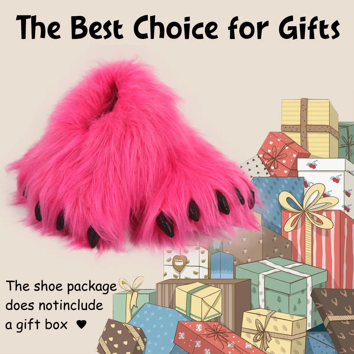 Caramella Bubble Cute Fuzzy Animal Paw Slippers Fluffy Animal Claw Slippers Soft Funny Monster House Shoes for Adults Women for Vacation Birthday