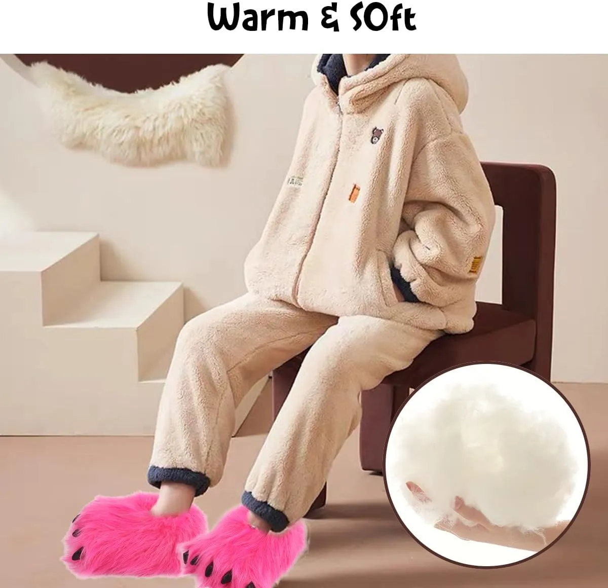 Caramella Bubble Cute Fuzzy Animal Paw Slippers Fluffy Animal Claw Slippers Soft Funny Monster House Shoes for Adults Women for Vacation Birthday