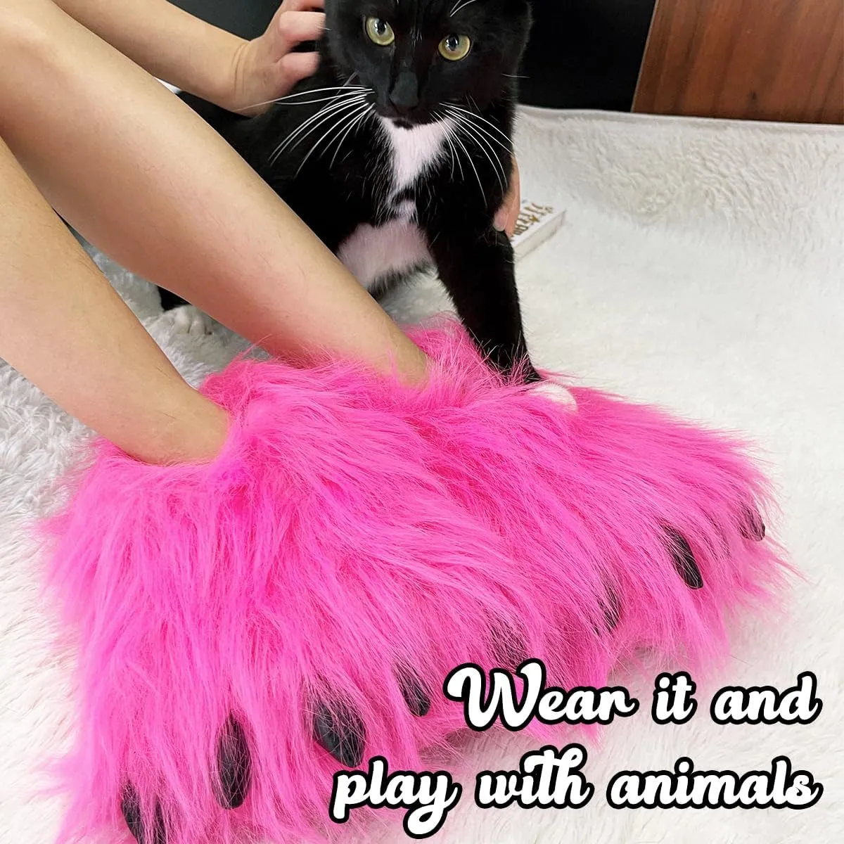 Caramella Bubble Cute Fuzzy Animal Paw Slippers Fluffy Animal Claw Slippers Soft Funny Monster House Shoes for Adults Women for Vacation Birthday