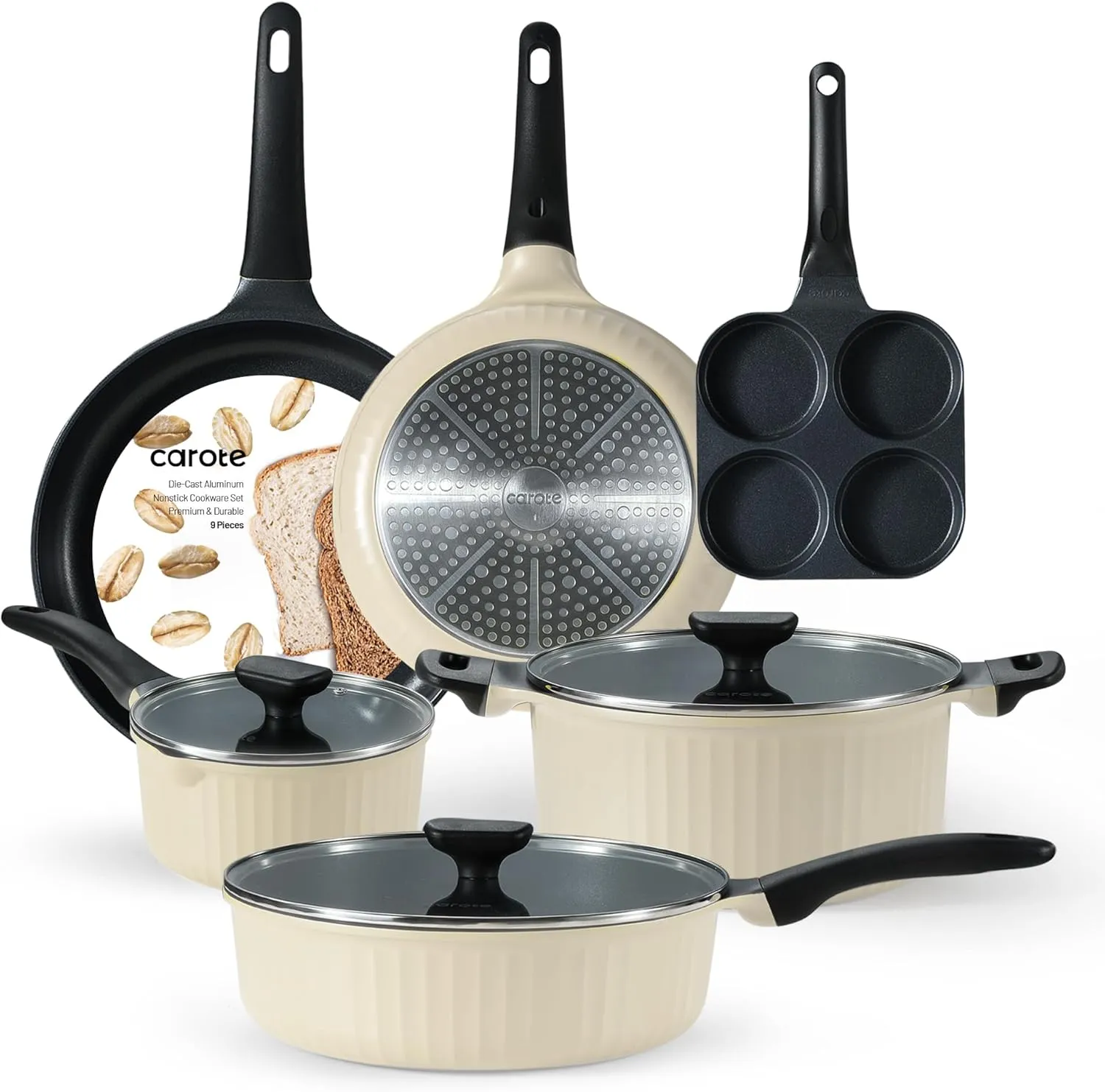 CAROTE Pots and Pans Set, Nonstick Cookware Set, Induction Cookware, Non Stick Kitchen Cooking Set, with Frying Pans Set,Egg Pan