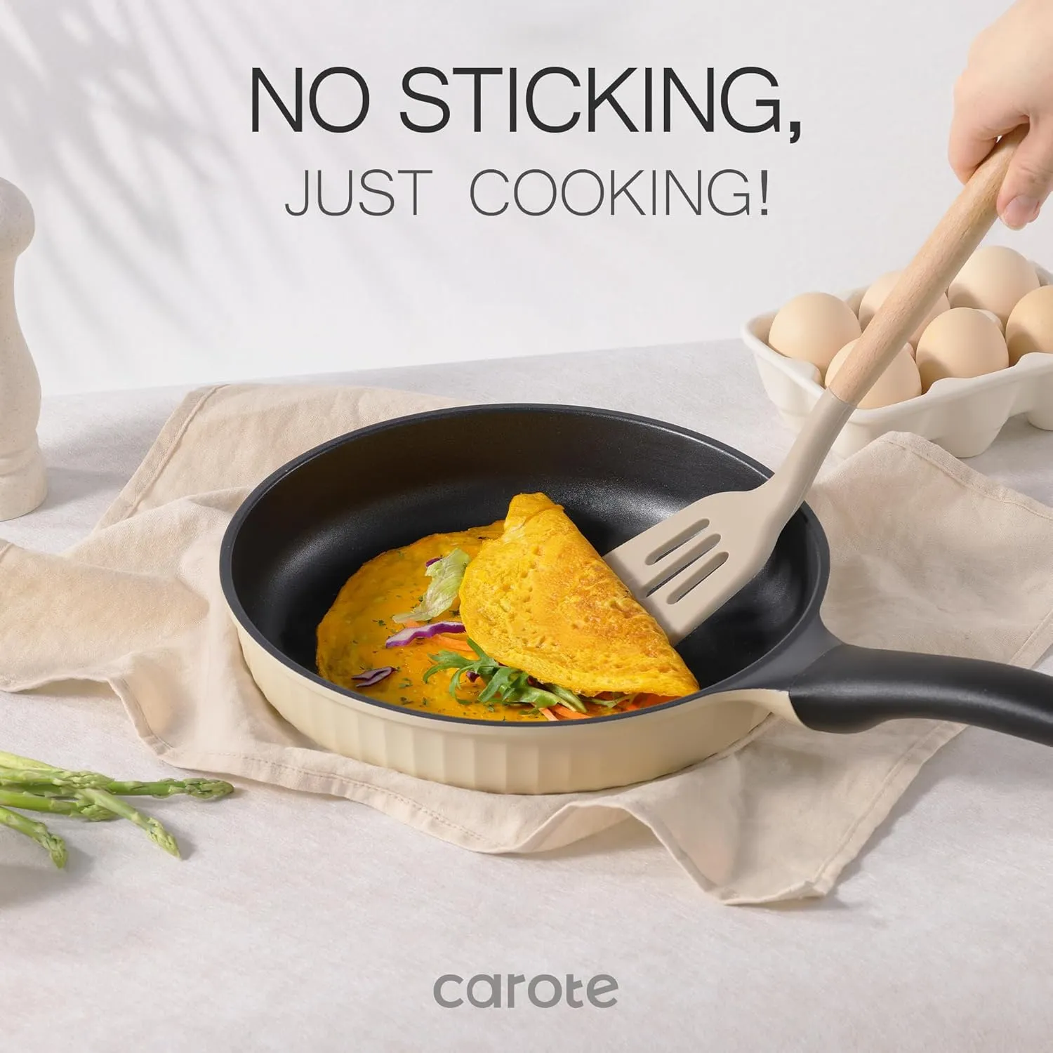 CAROTE Pots and Pans Set, Nonstick Cookware Set, Induction Cookware, Non Stick Kitchen Cooking Set, with Frying Pans Set,Egg Pan