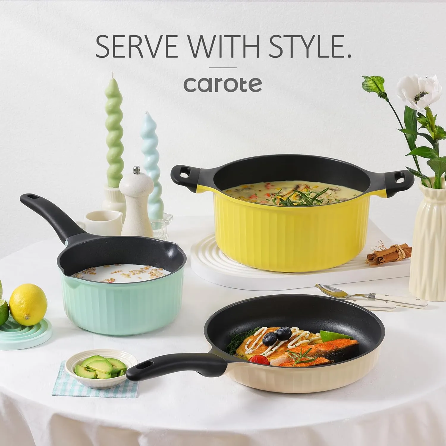 CAROTE Pots and Pans Set, Nonstick Cookware Set, Induction Cookware, Non Stick Kitchen Cooking Set, with Frying Pans Set,Egg Pan