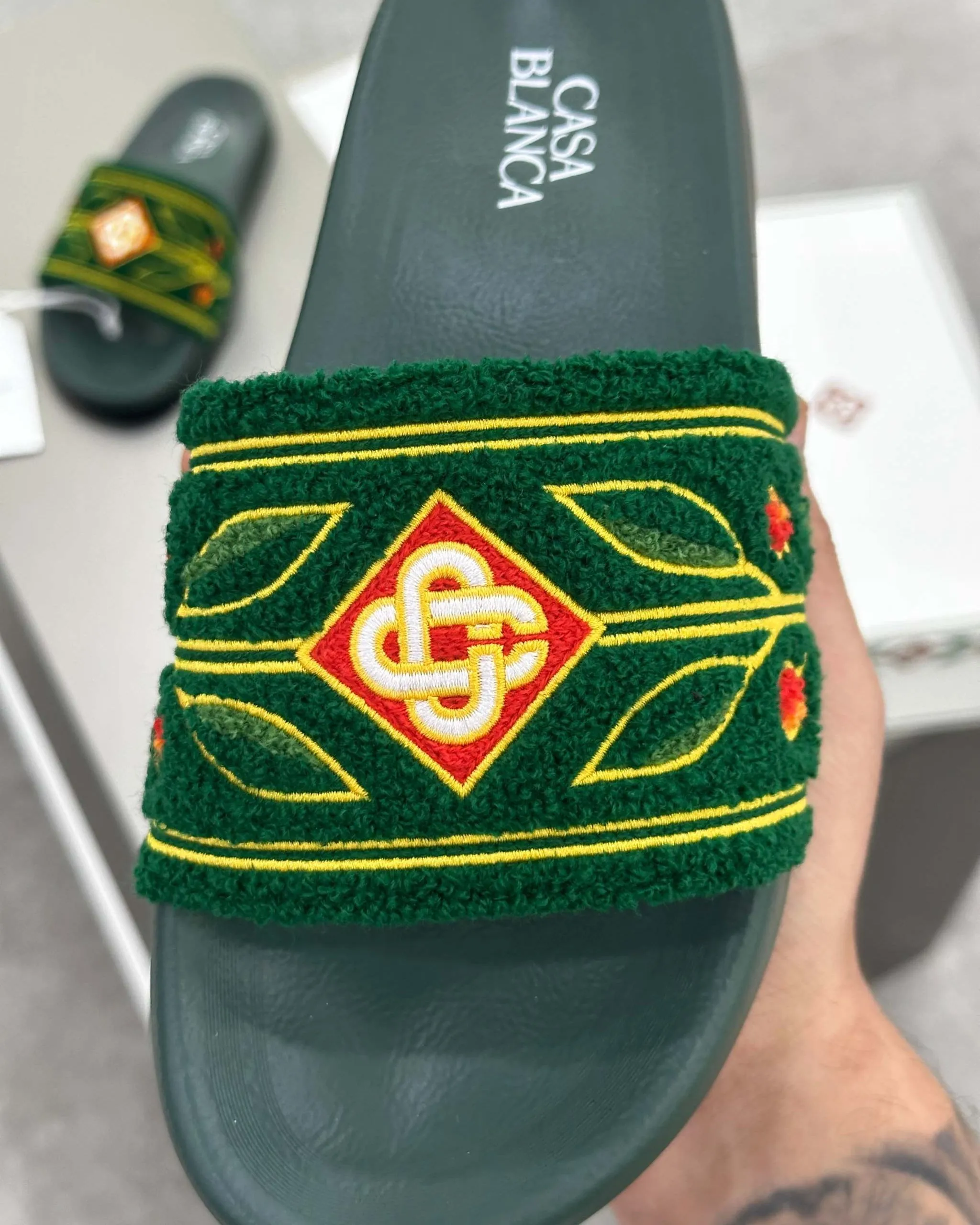 Casablanca Paris Embroidered terry slide Green
