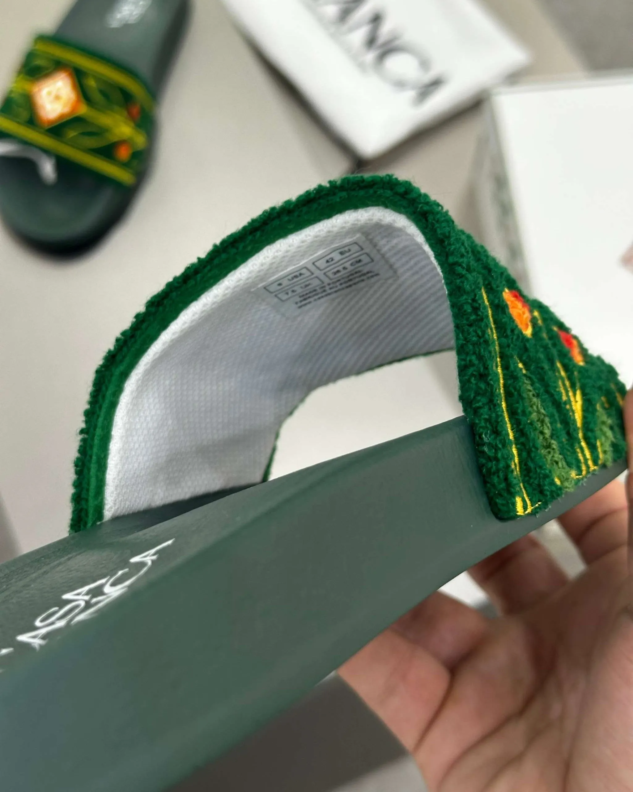 Casablanca Paris Embroidered terry slide Green