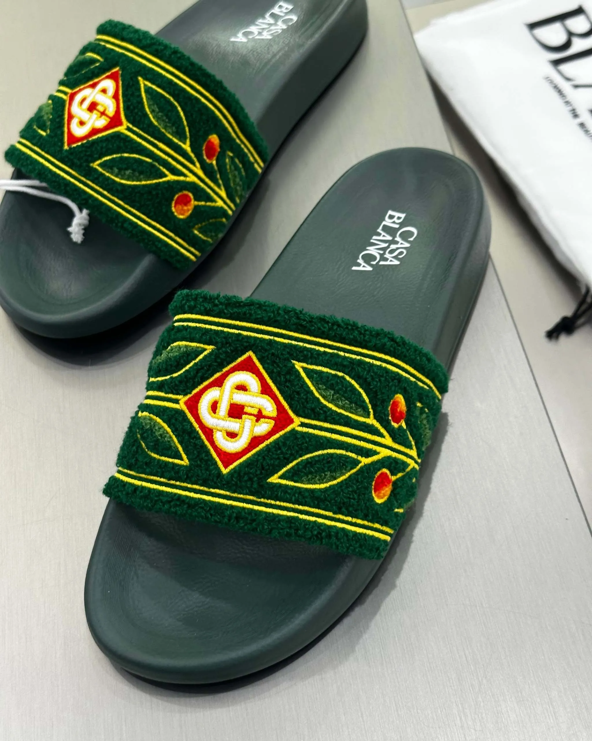 Casablanca Paris Embroidered terry slide Green