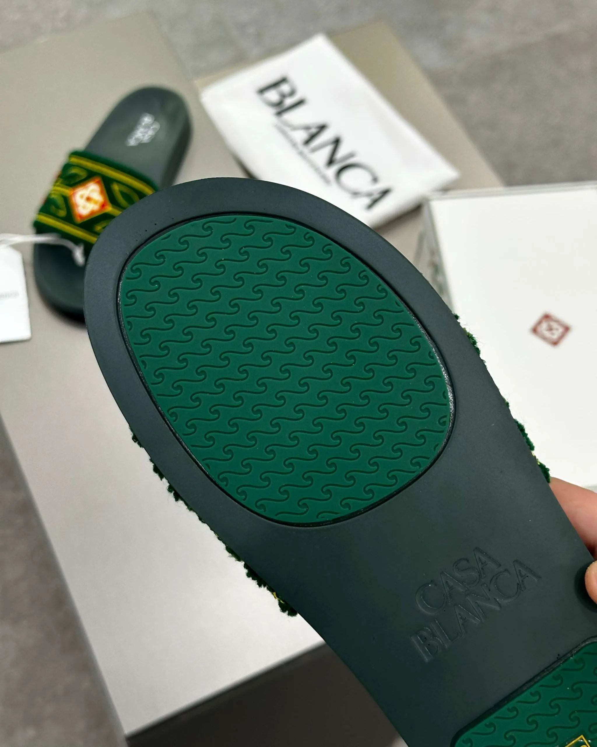 Casablanca Paris Embroidered terry slide Green