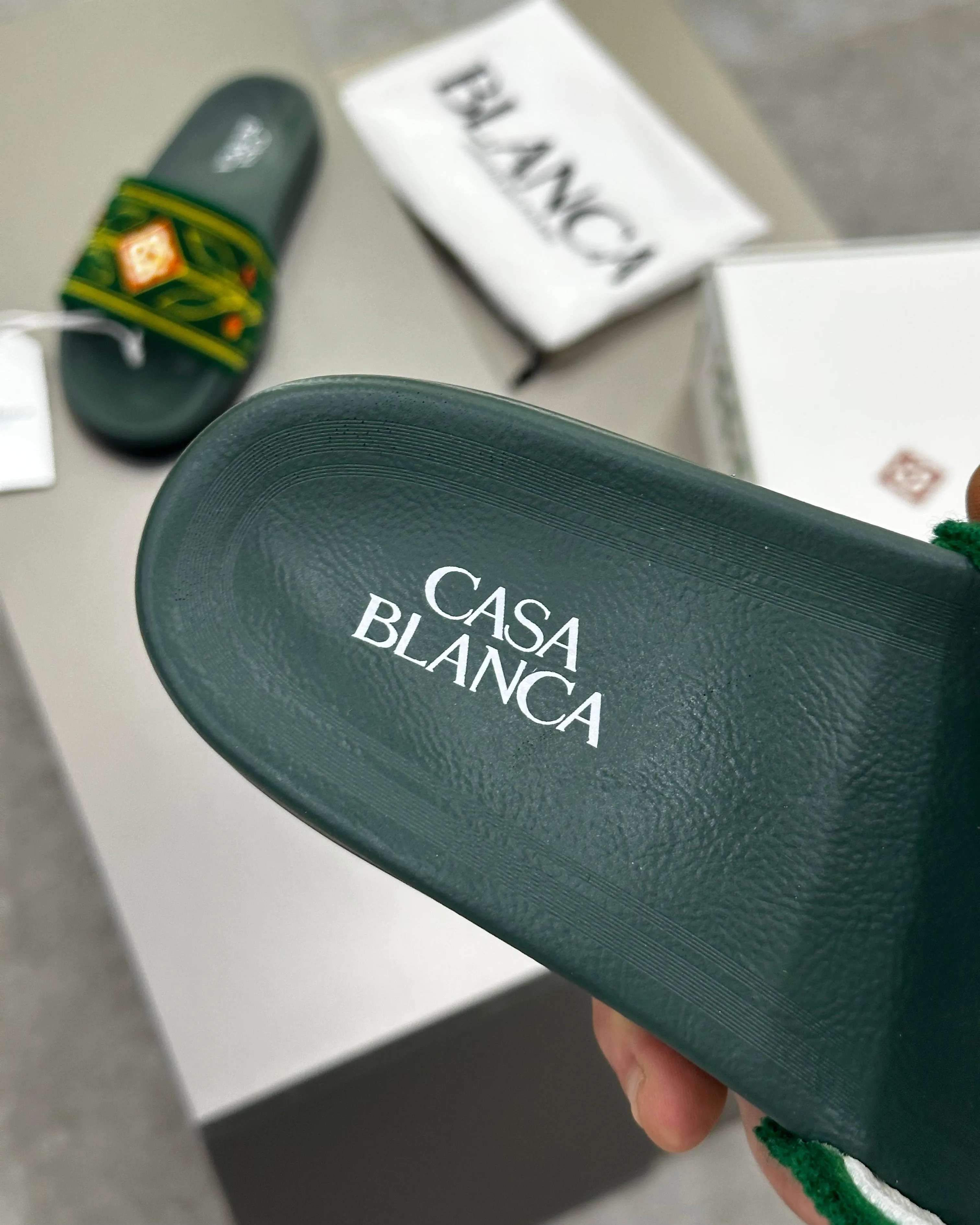 Casablanca Paris Embroidered terry slide Green
