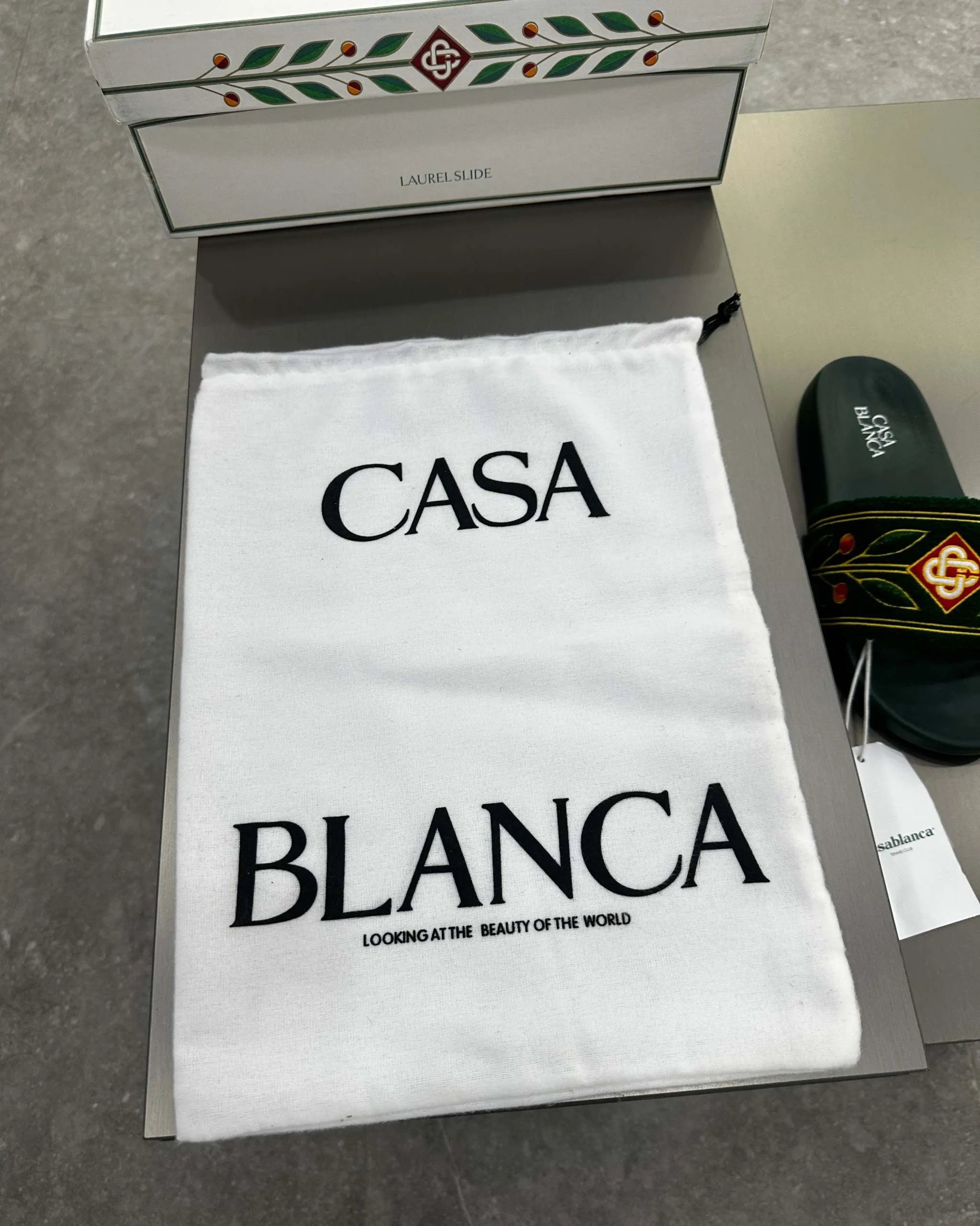 Casablanca Paris Embroidered terry slide Green