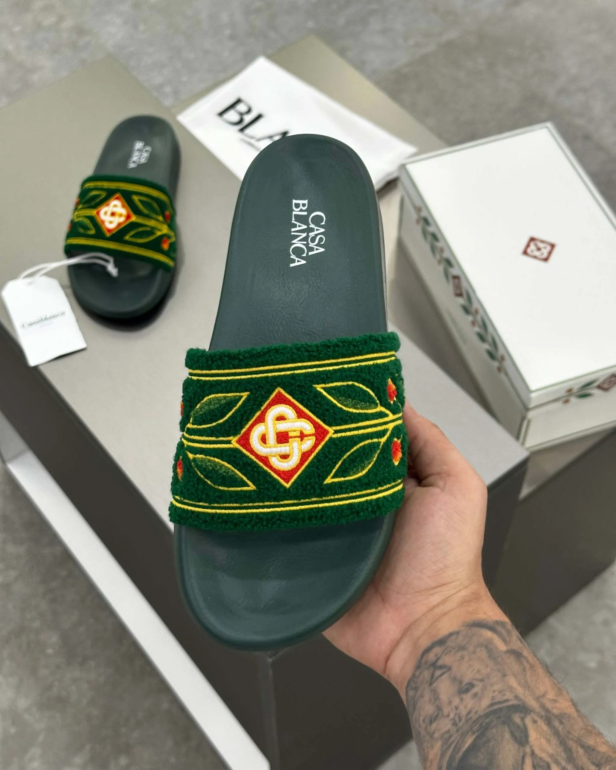Casablanca Paris Embroidered terry slide Green