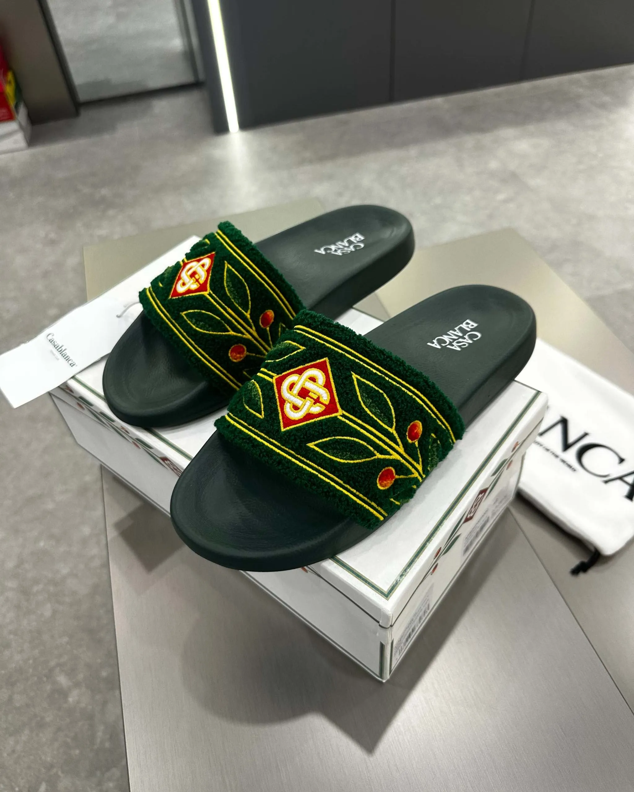 Casablanca Paris Embroidered terry slide Green