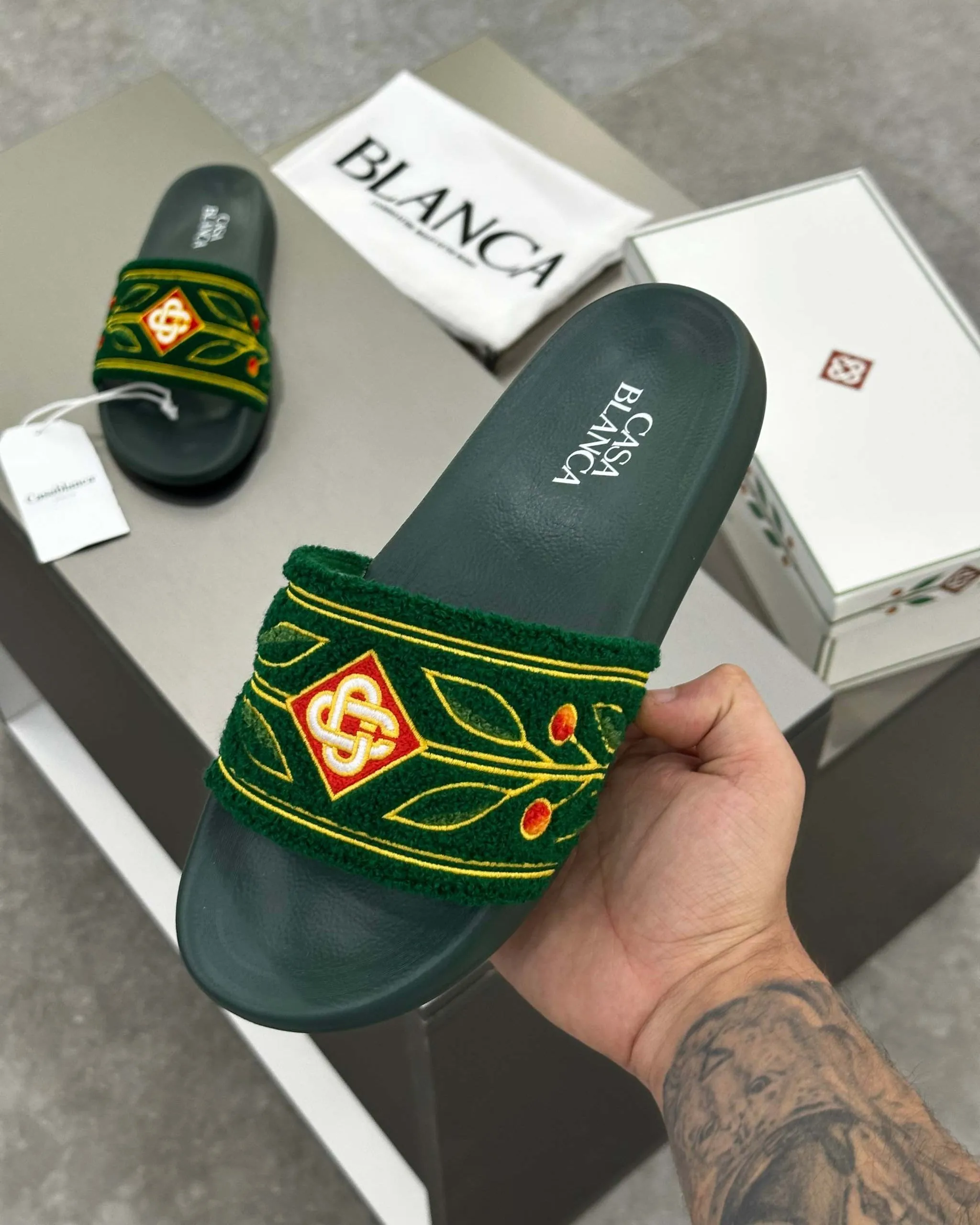 Casablanca Paris Embroidered terry slide Green