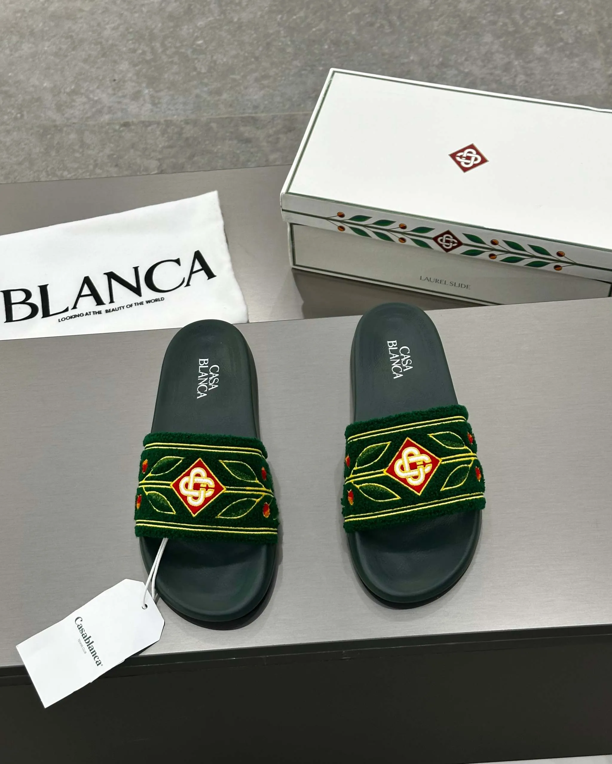 Casablanca Paris Embroidered terry slide Green