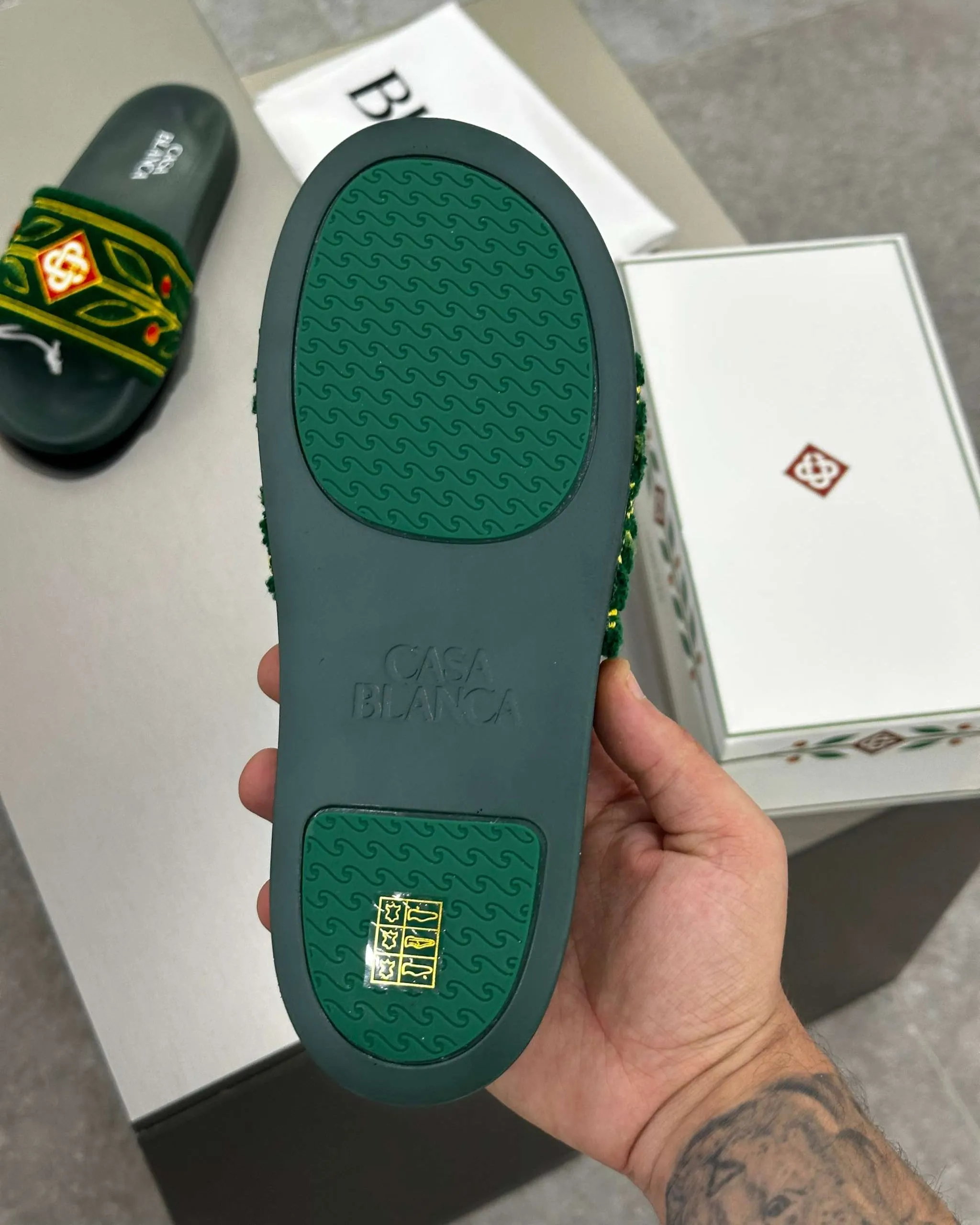 Casablanca Paris Embroidered terry slide Green