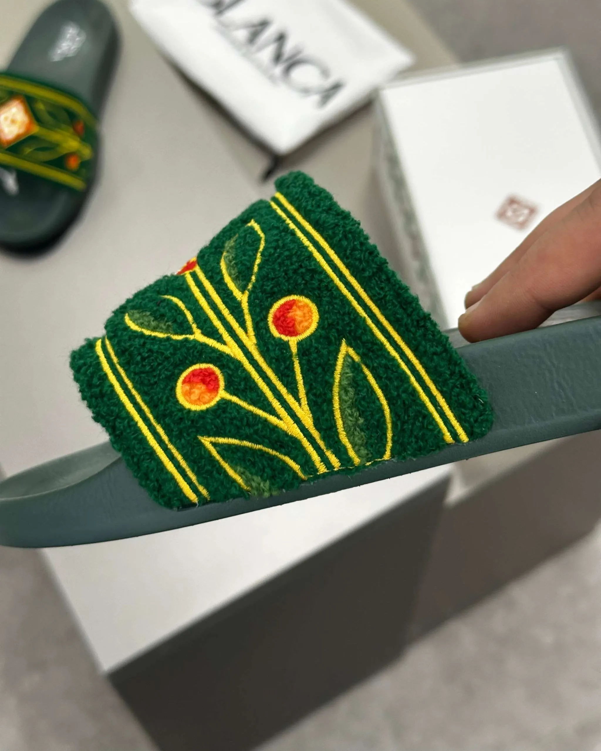 Casablanca Paris Embroidered terry slide Green