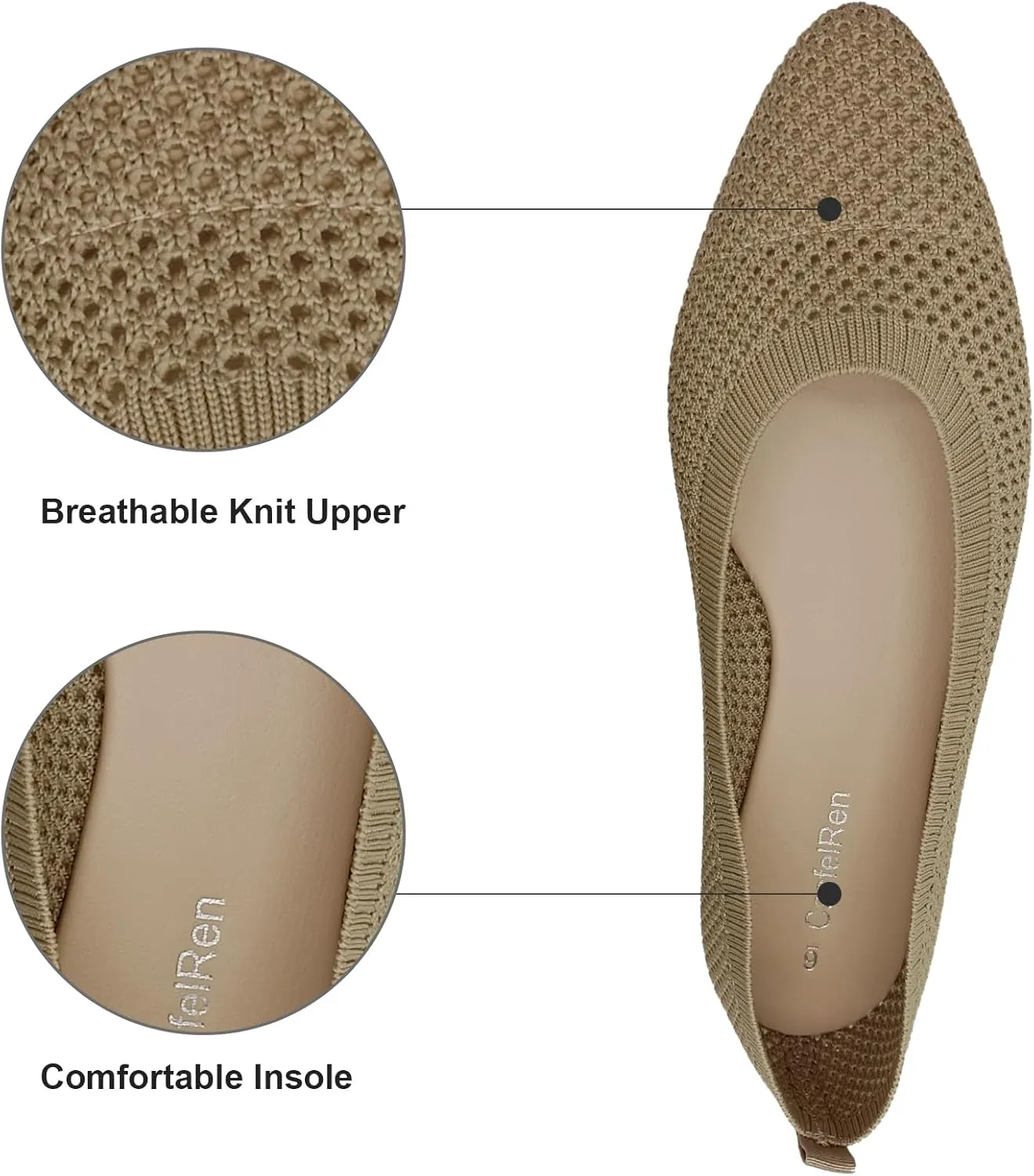 CasfelRen Women's Classic Ballet Flats, Pointed Toe Comfortable Dress Shoes Flats, Soft Knit Slip On Flats Shoes for Women