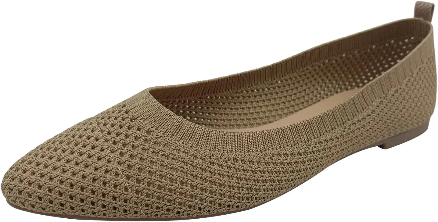 CasfelRen Women's Classic Ballet Flats, Pointed Toe Comfortable Dress Shoes Flats, Soft Knit Slip On Flats Shoes for Women