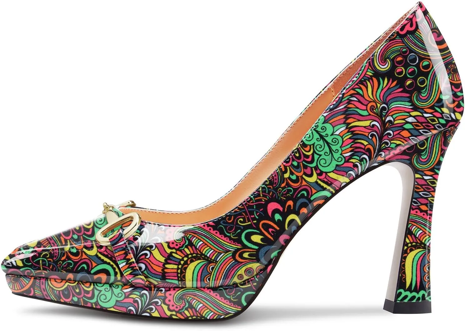 Castamere Womens High Platform Heel Pointed Toe Slip-on Metal Chain Pumps Wedding Office Casual 3.9 Inches Heels