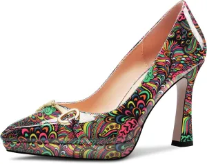 Castamere Womens High Platform Heel Pointed Toe Slip-on Metal Chain Pumps Wedding Office Casual 3.9 Inches Heels