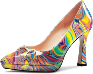 Castamere Womens High Platform Heel Pointed Toe Slip-on Metal Chain Pumps Wedding Office Casual 3.9 Inches Heels