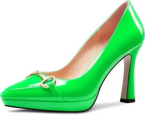 Castamere Womens High Platform Heel Pointed Toe Slip-on Metal Chain Pumps Wedding Office Casual 3.9 Inches Heels