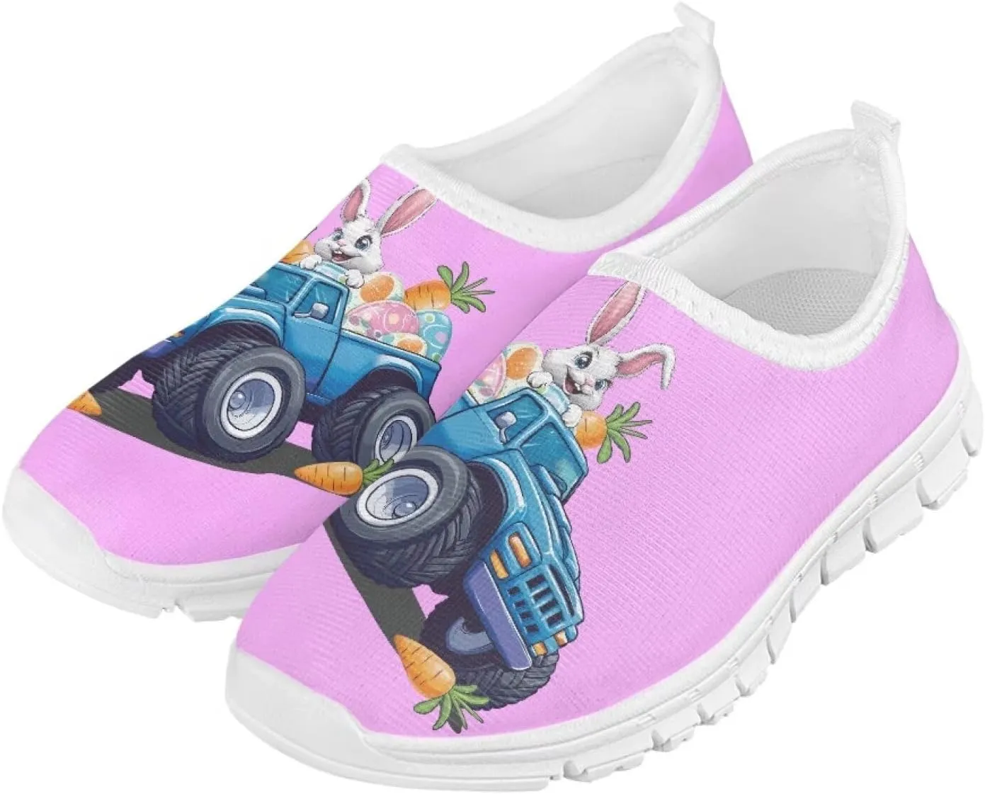 Casual Mesh Laceless Shoes Girls Boys Slip On Shoes-White Sole