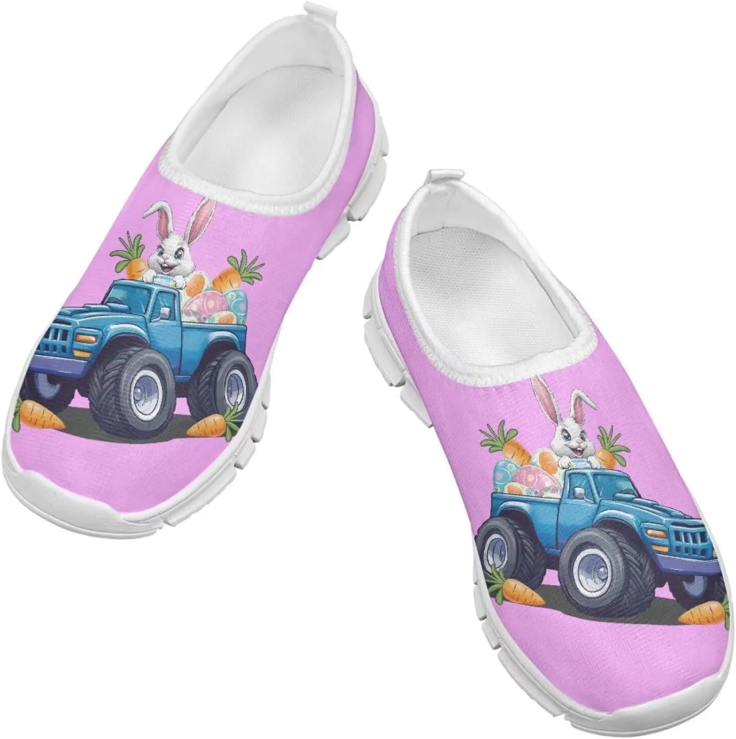 Casual Mesh Laceless Shoes Girls Boys Slip On Shoes-White Sole