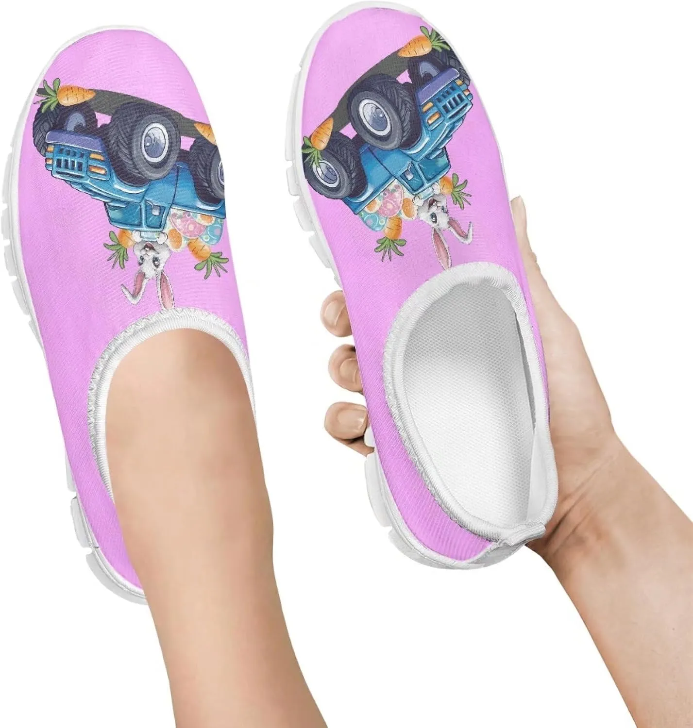 Casual Mesh Laceless Shoes Girls Boys Slip On Shoes-White Sole