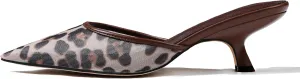CELNEPHO Kitten Heels Closed Toe Heels for Women Slip On Comfortable Dress Pumps Slide Mesh Pointed Wedding Shoes Casual Office Shoes Leopard Shoes for Women