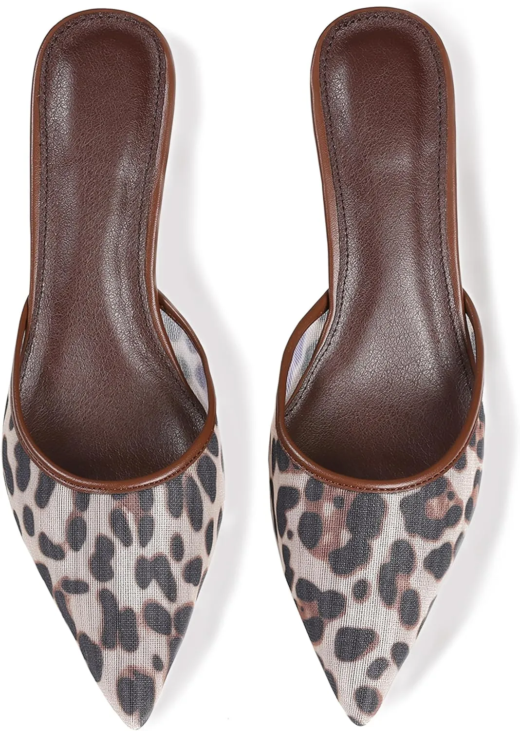 CELNEPHO Kitten Heels Closed Toe Heels for Women Slip On Comfortable Dress Pumps Slide Mesh Pointed Wedding Shoes Casual Office Shoes Leopard Shoes for Women