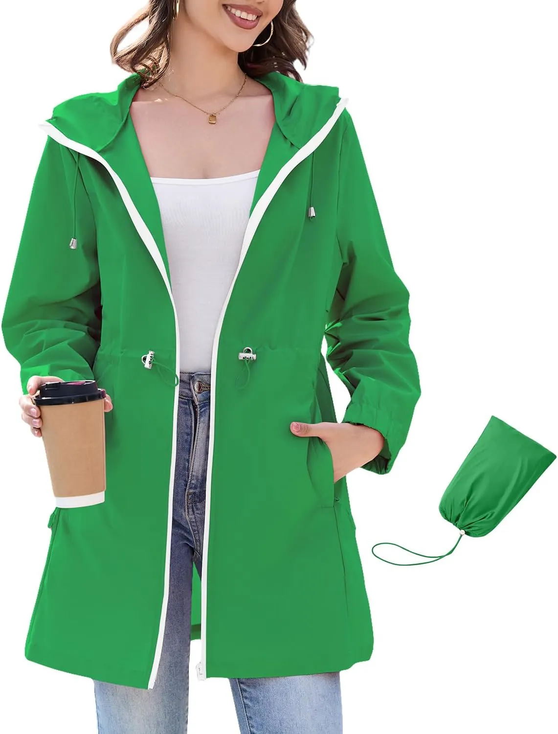 Century Star Women Waterproof Rain Jacket Lightweight Packable Raincoats for Women with Hood Long Rain Coat Windbreaker
