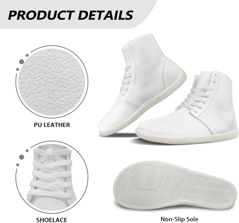 chaqlin Women/Men White High Top Shoes Leather Classic Laces Fashion Sneaker Anti Slip Wide Soft Toe Causal Walking Tennis Shoes