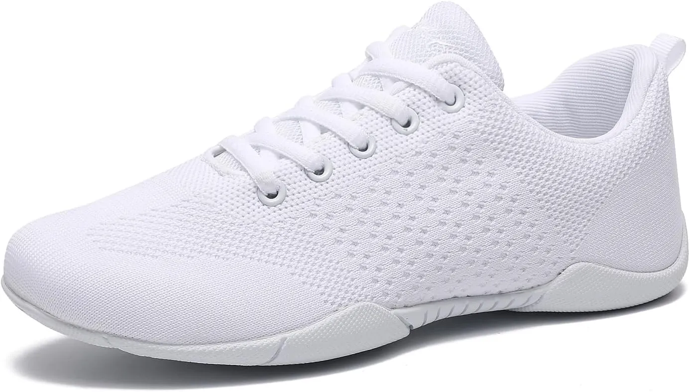 Cheer Shoes for Girls Womens White Cheer Shoes Youth Cheerleading Shoes Competition Sports Training Athletic Comfortable Flats Breathable Soft Kids Cheer Sneakers