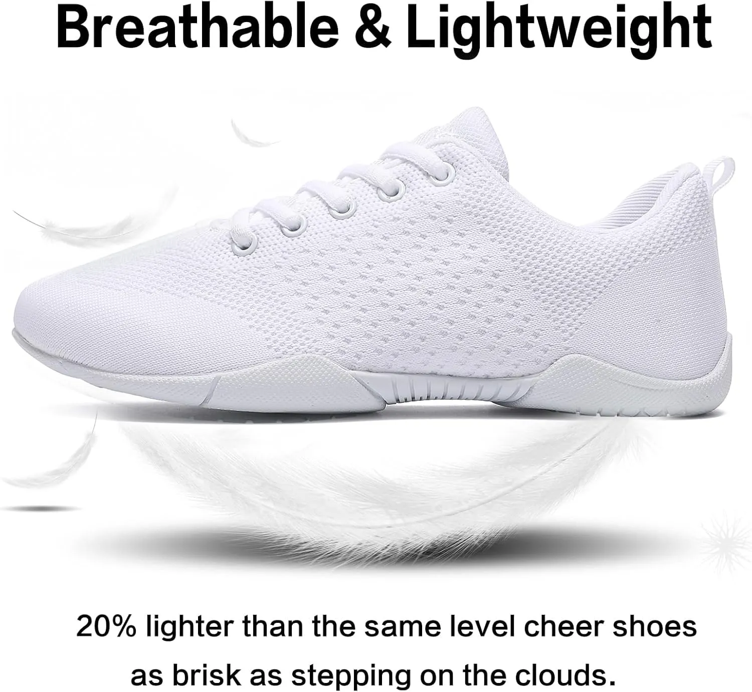 Cheer Shoes for Girls Womens White Cheer Shoes Youth Cheerleading Shoes Competition Sports Training Athletic Comfortable Flats Breathable Soft Kids Cheer Sneakers