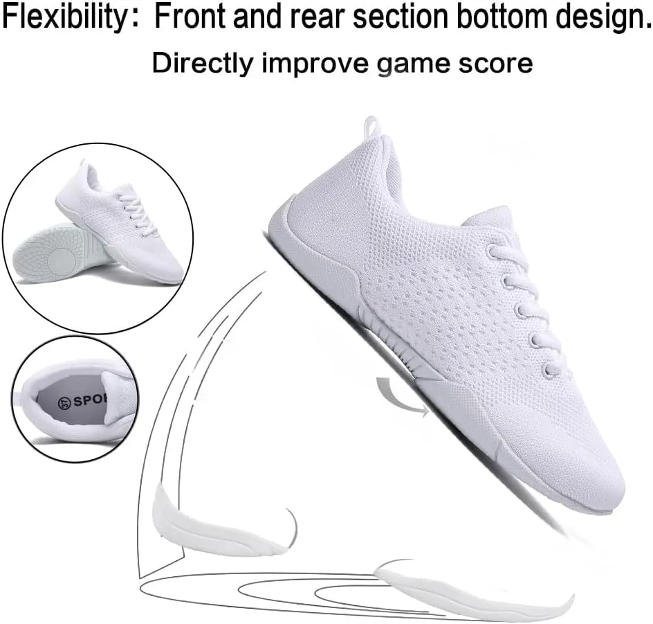 Cheer Shoes for Girls Womens White Cheer Shoes Youth Cheerleading Shoes Competition Sports Training Athletic Comfortable Flats Breathable Soft Kids Cheer Sneakers