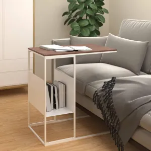 Chic C-Shaped Side Table for Comfortable Living, Stylish Design with Convenient Shelf, Sofa or Bed, White and Brown
