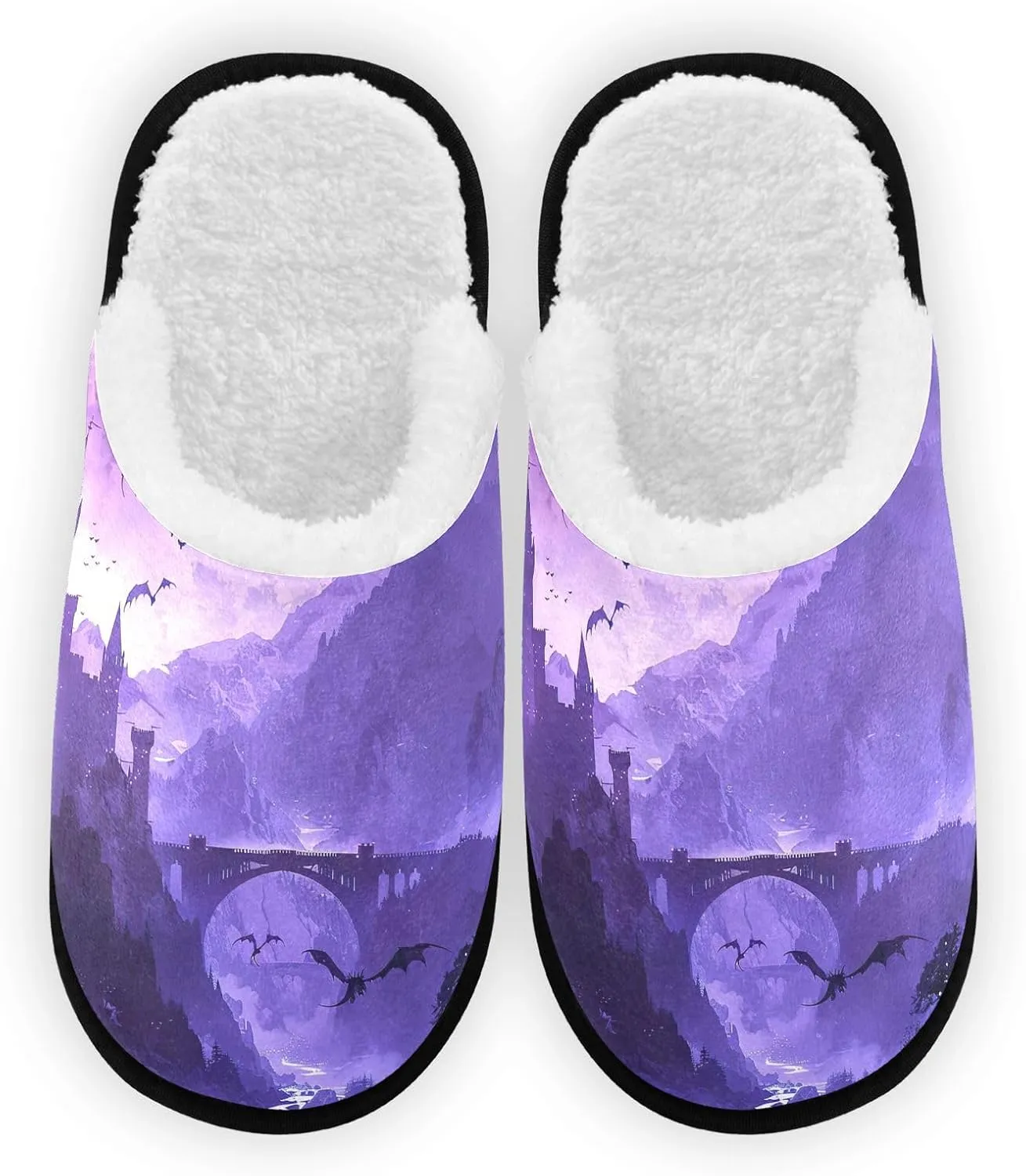 City at Dusk Mens Slip on Slippers, Home Slippers Portable Hospital Slippers with Storage Bag