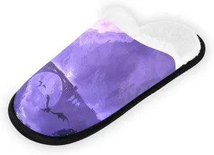 City at Dusk Mens Slip on Slippers, Home Slippers Portable Hospital Slippers with Storage Bag