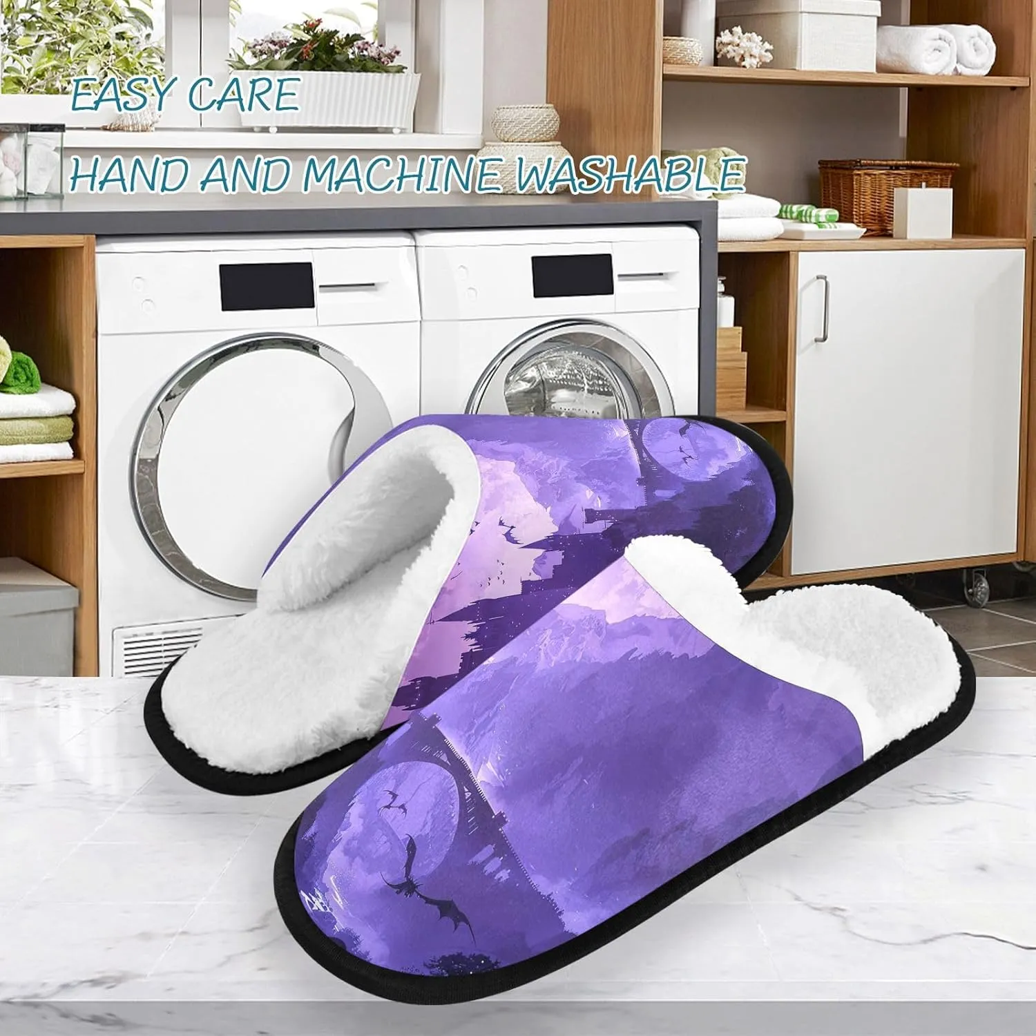 City at Dusk Mens Slip on Slippers, Home Slippers Portable Hospital Slippers with Storage Bag