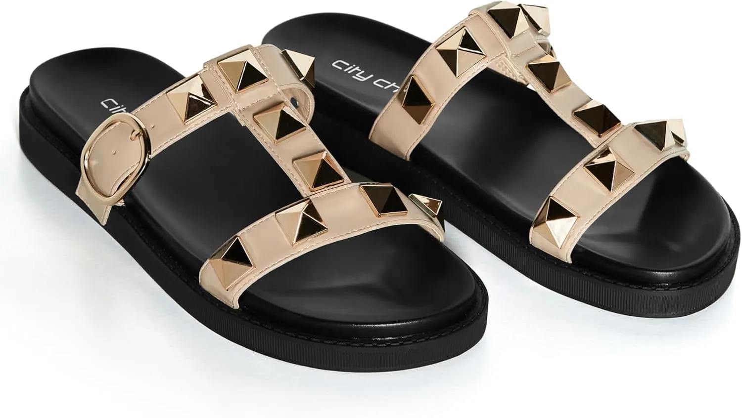City Chic Women's WIDE FIT Totally Spike Slide, Neutral